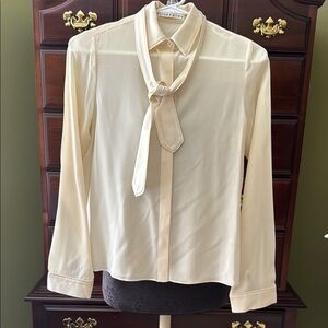 Cream Tie-Neck Blouse